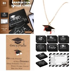 Graduation Party Advice Cards Cap & Diploma Pendant Necklace Decor Gift Bundle